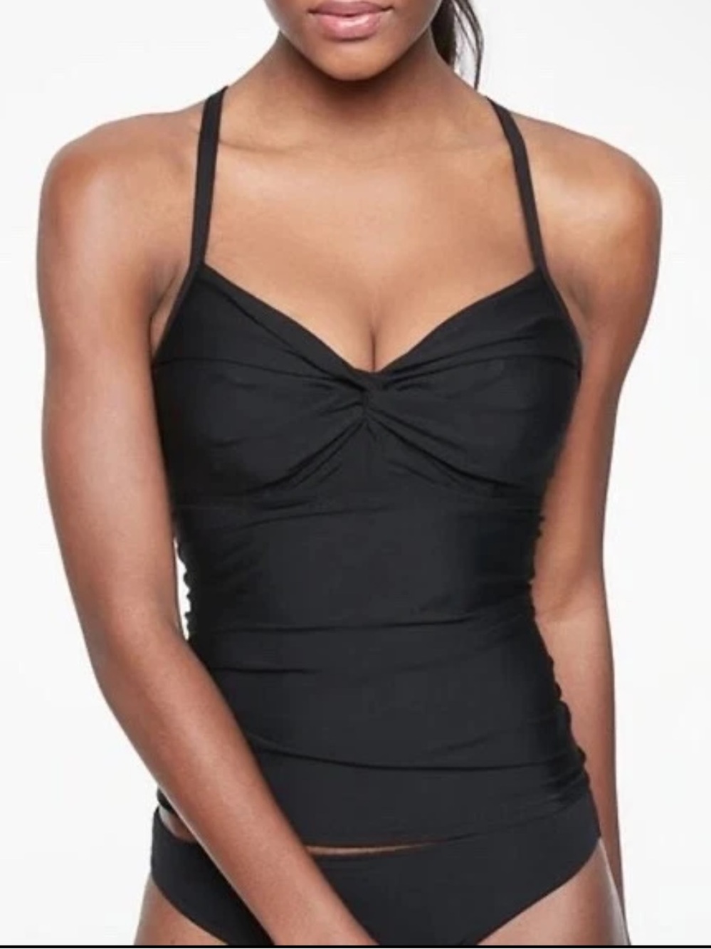Athleta Women's Black Twist Up Tankini Swim Top Size 36 D/DD Vacation Beach